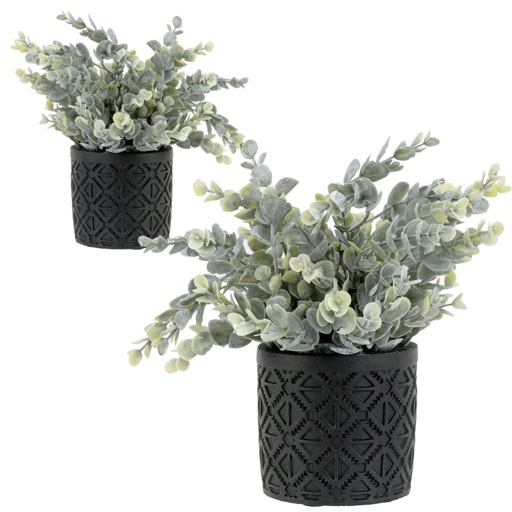 7418 Artificial Eucalyptus Plant in Modern Gray Concrete Pots